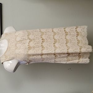 SPEECHLESS Womens Beige w/Ivory Floral Lace OLay Dress-Scoop Neck-BButtn-Sz M